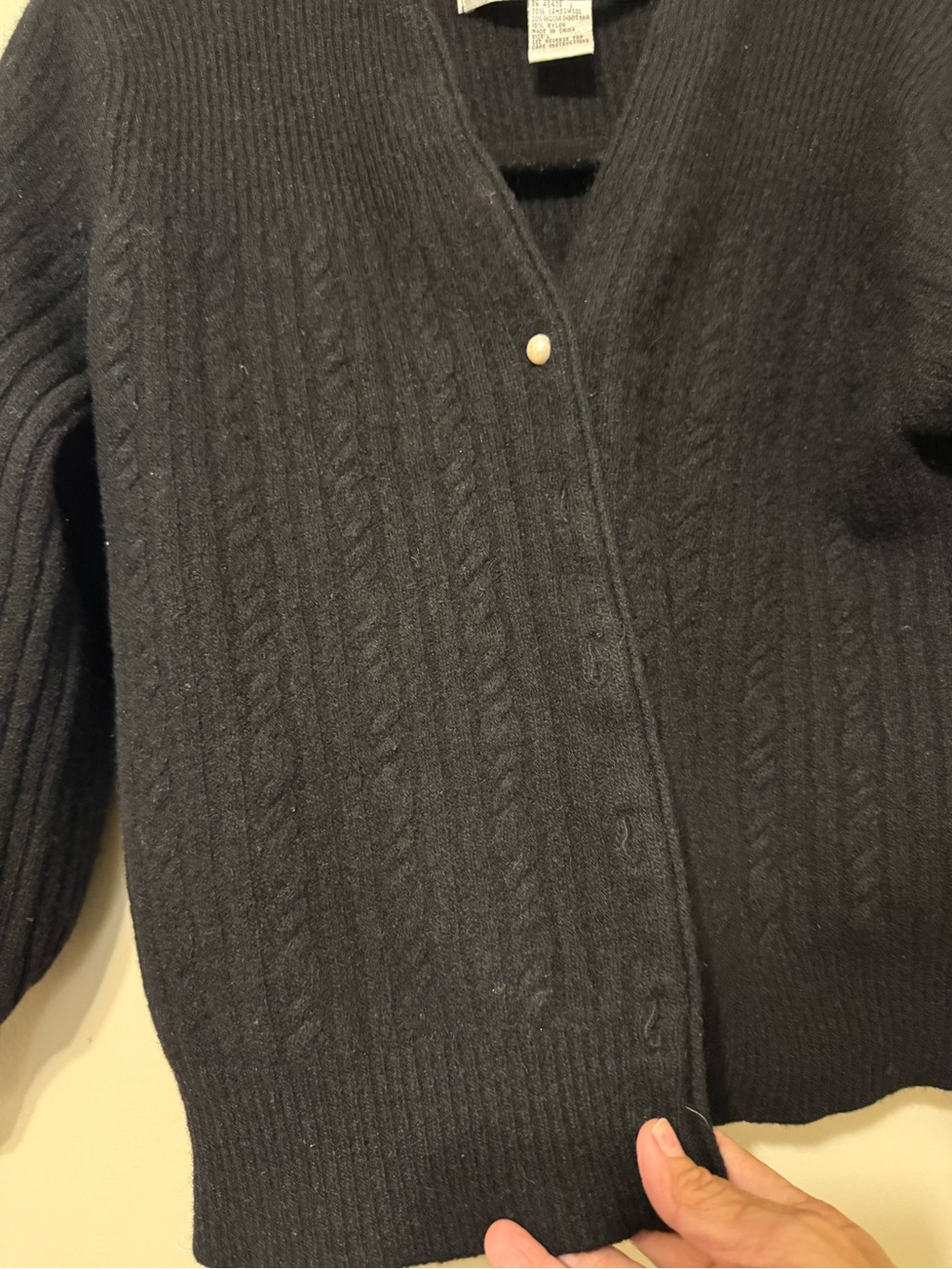 Victoria Jones Black Pearl-Button Knit Women's Sweater - Picture 7 of 7